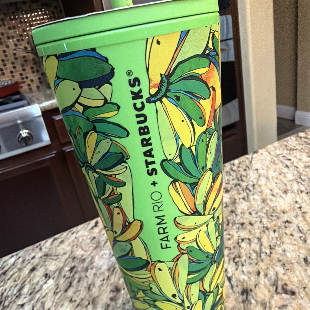 Starbucks x Farm Rio 24 Oz Tropical Yellow Green Bananas 2025 Cold Cup w/ Straw